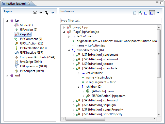 JSP model in MoDisco model browser