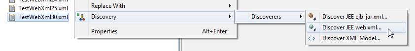 Menu to discover a Web XML file