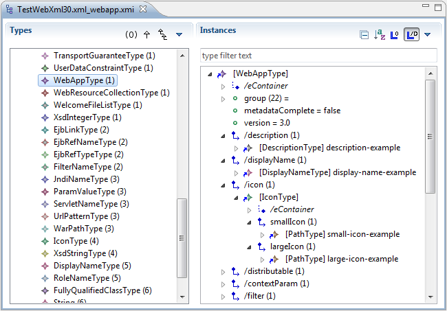 Web XML model in the MoDisco model browser